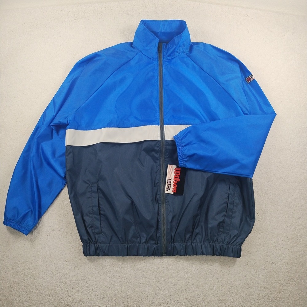 NWT Vtg Wilson Ultra Windbreaker Jacket Men's XL Blue Color Block Full Zip Japan